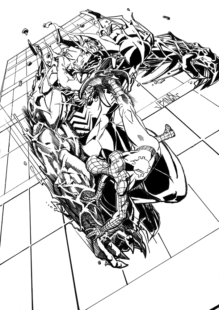 Spiderman vs venom inked by jel on