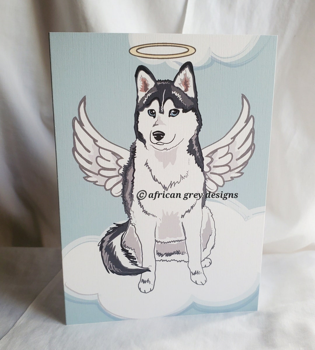 Tarjeta de felicitaciãn angel siberian husky