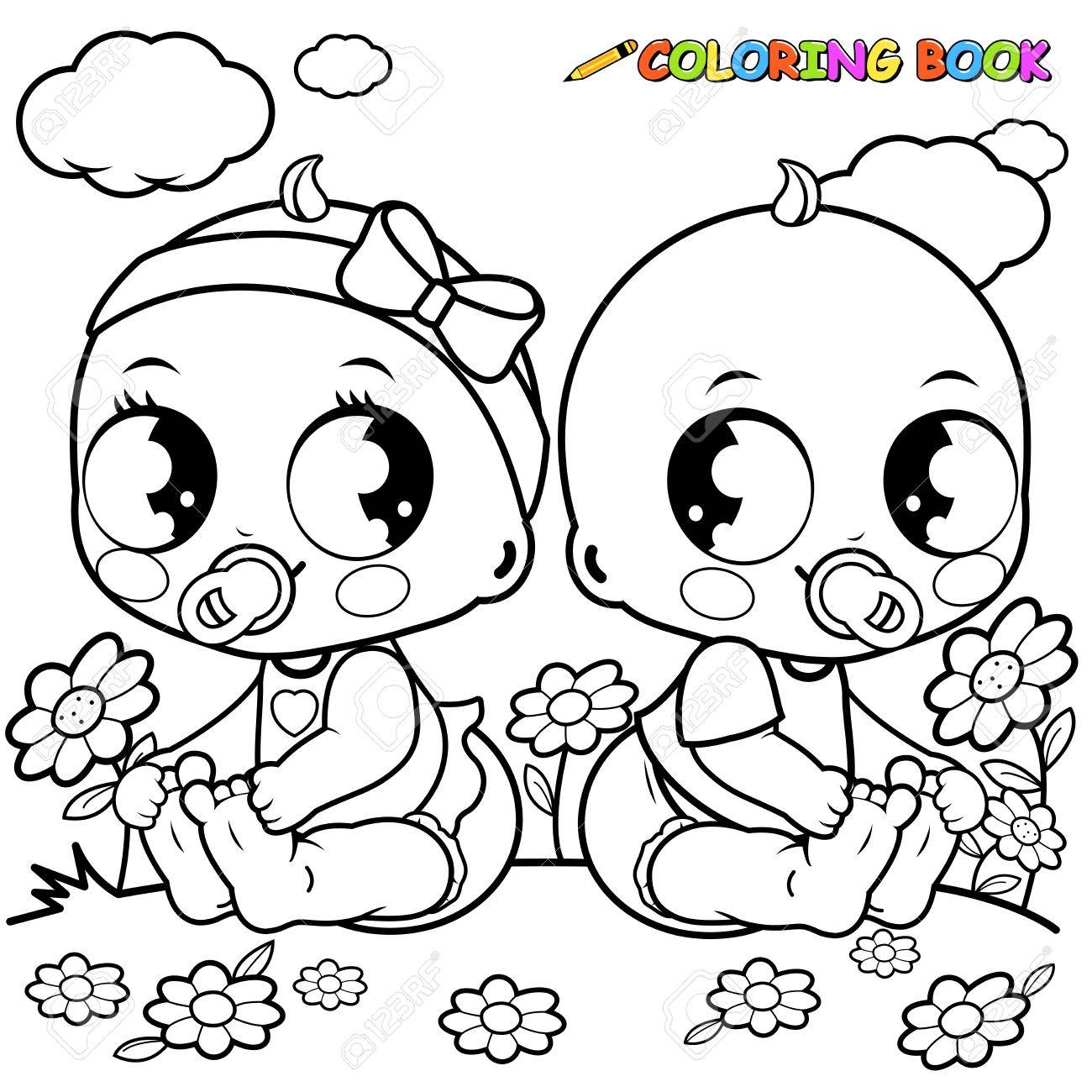 Babies playing outside black and white coloring book page royalty free svg cliparts vectors and stock illustration image