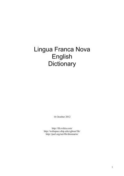 Lingua franca nova english dictionary