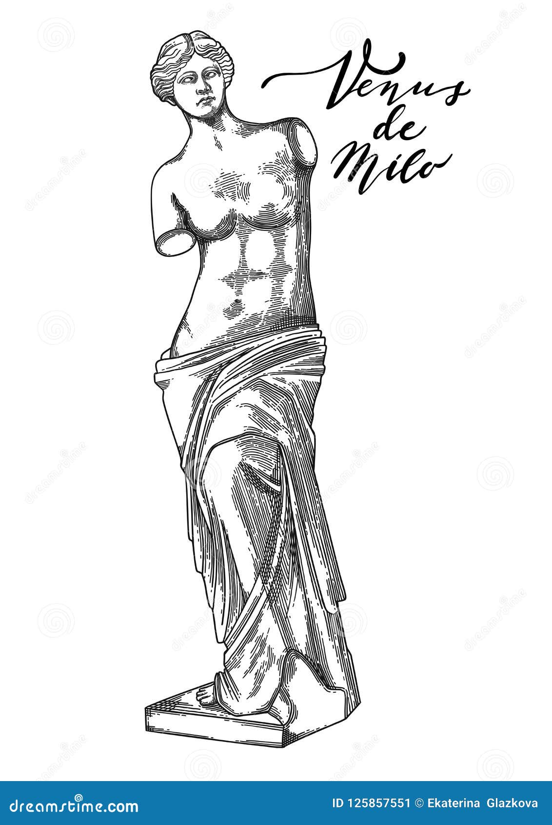 Venus de milo sculpture drawn in engraving technique stock vector