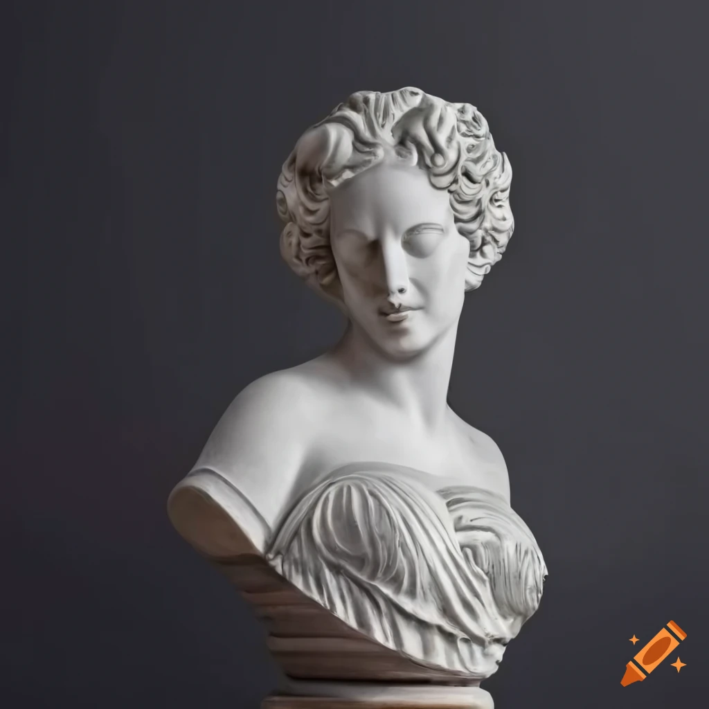 Dark background marble statue bust on