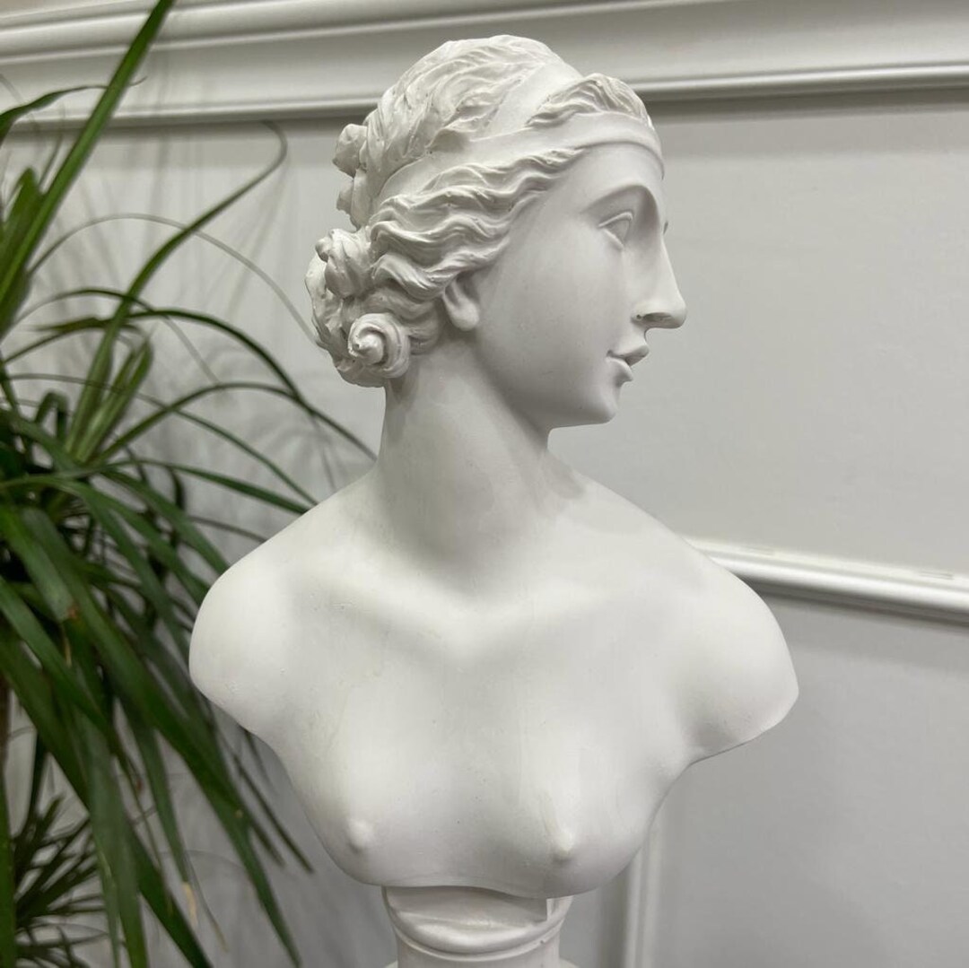 Half naked woman bust statue woman art sculpture white home decor handmade stone perfect gift idea