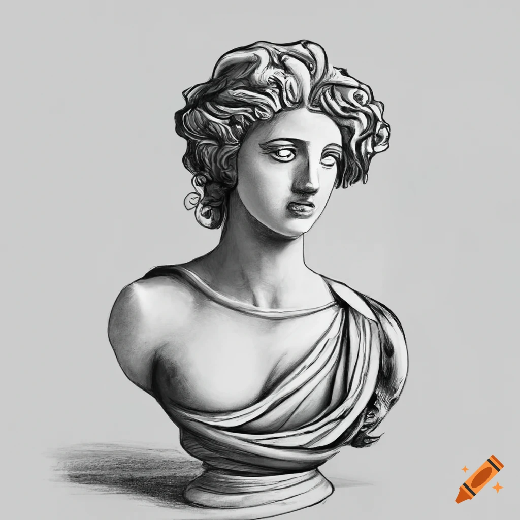 Greek goddess statue outline sketch on