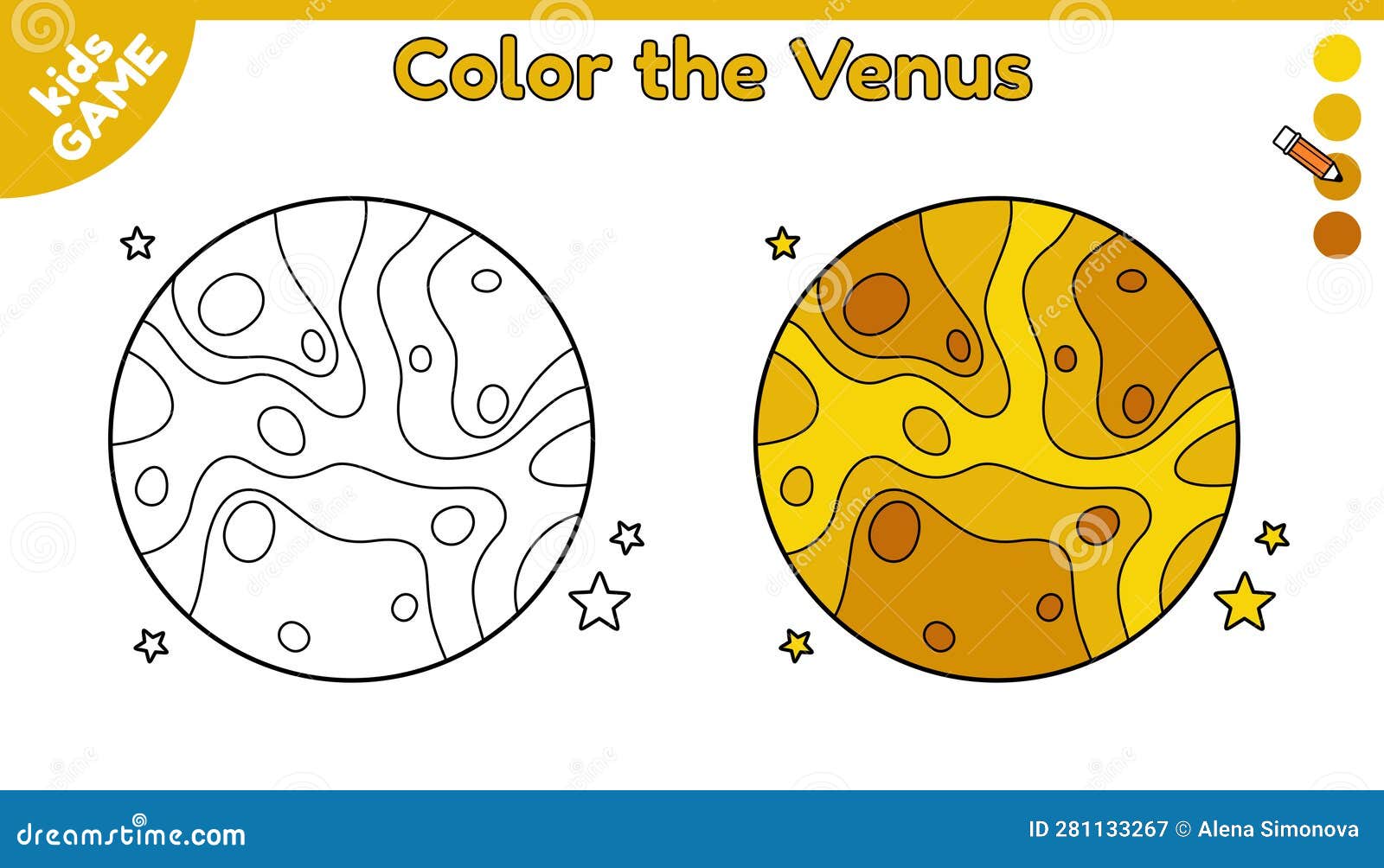 Page of kids coloring book with the planet venus stock vector