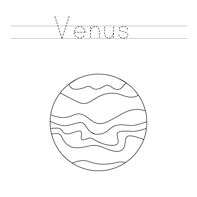 Premium vector trace the word color venus planet handwriting practice for preschool kids