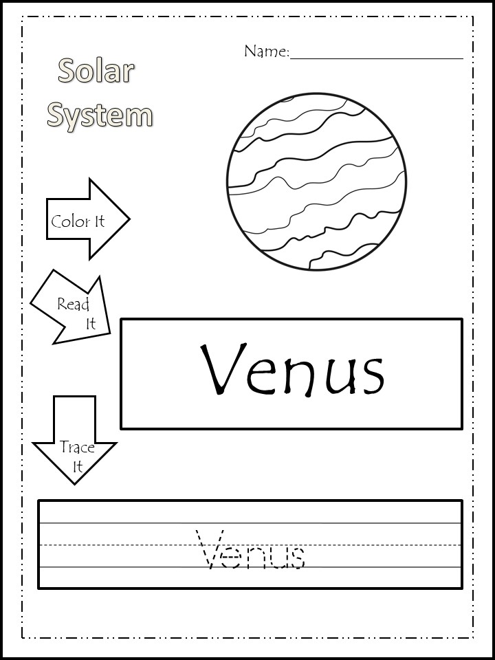 Solar system color read trace write worksheets made by teachers