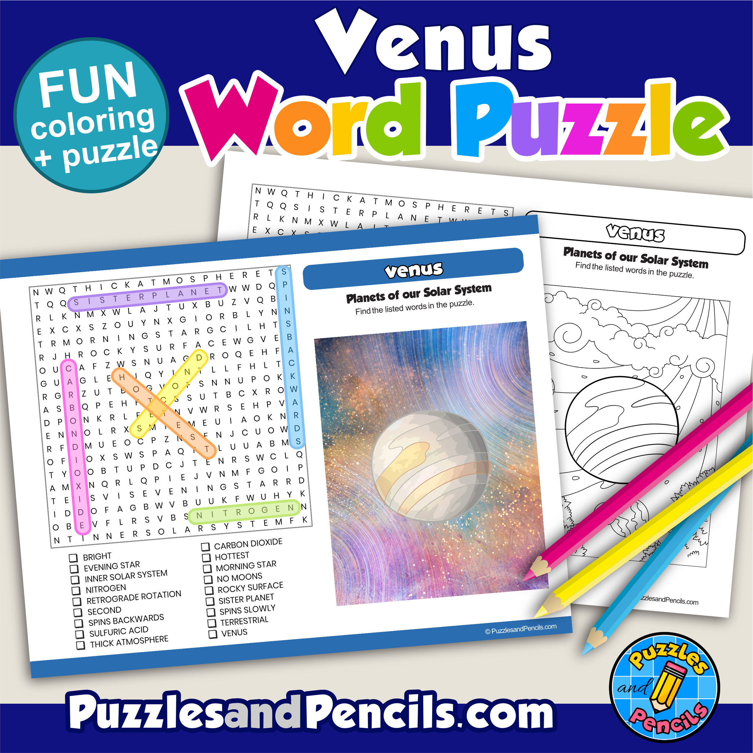 Venus word search puzzle activity page planets solar system wordsearch made by teachers