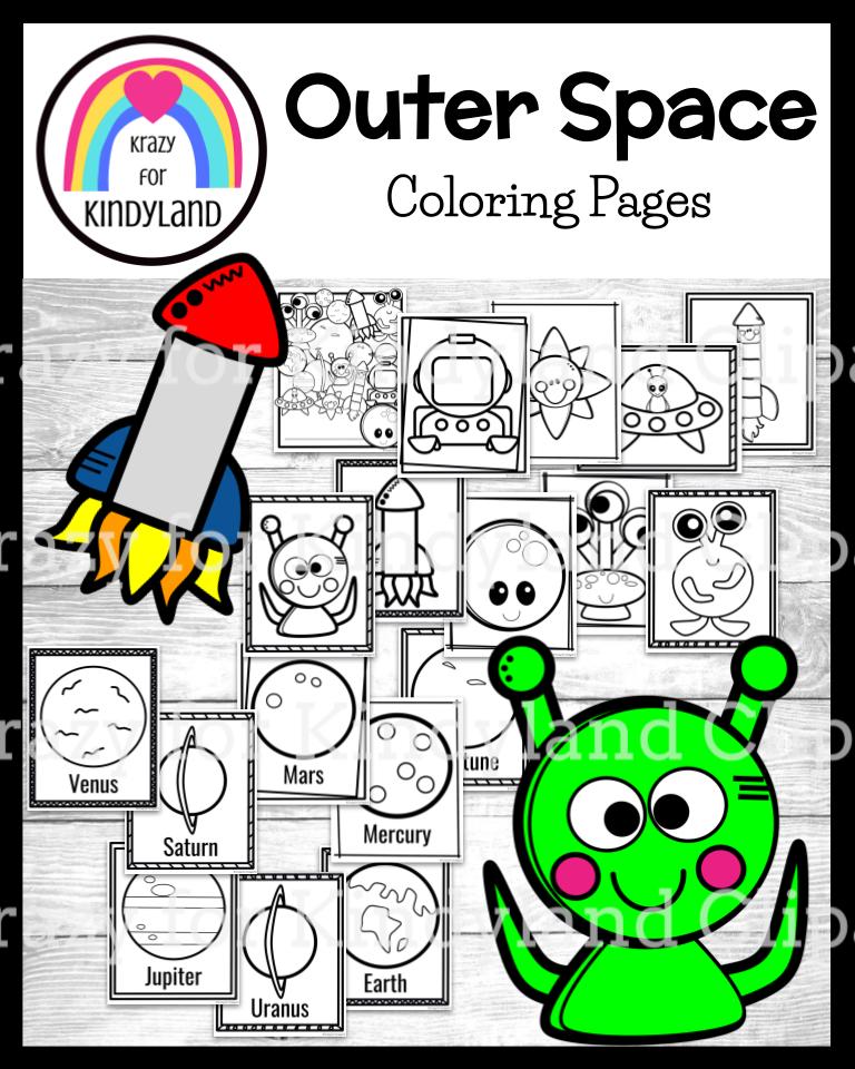 Space coloring pages booklet moon planet sun astronaut alien