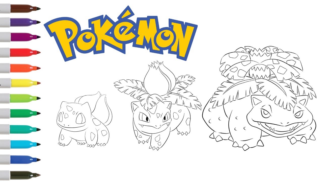 Pokãon bulbasaur evolutions bulbasaur ivysaur venusaur coloring book page