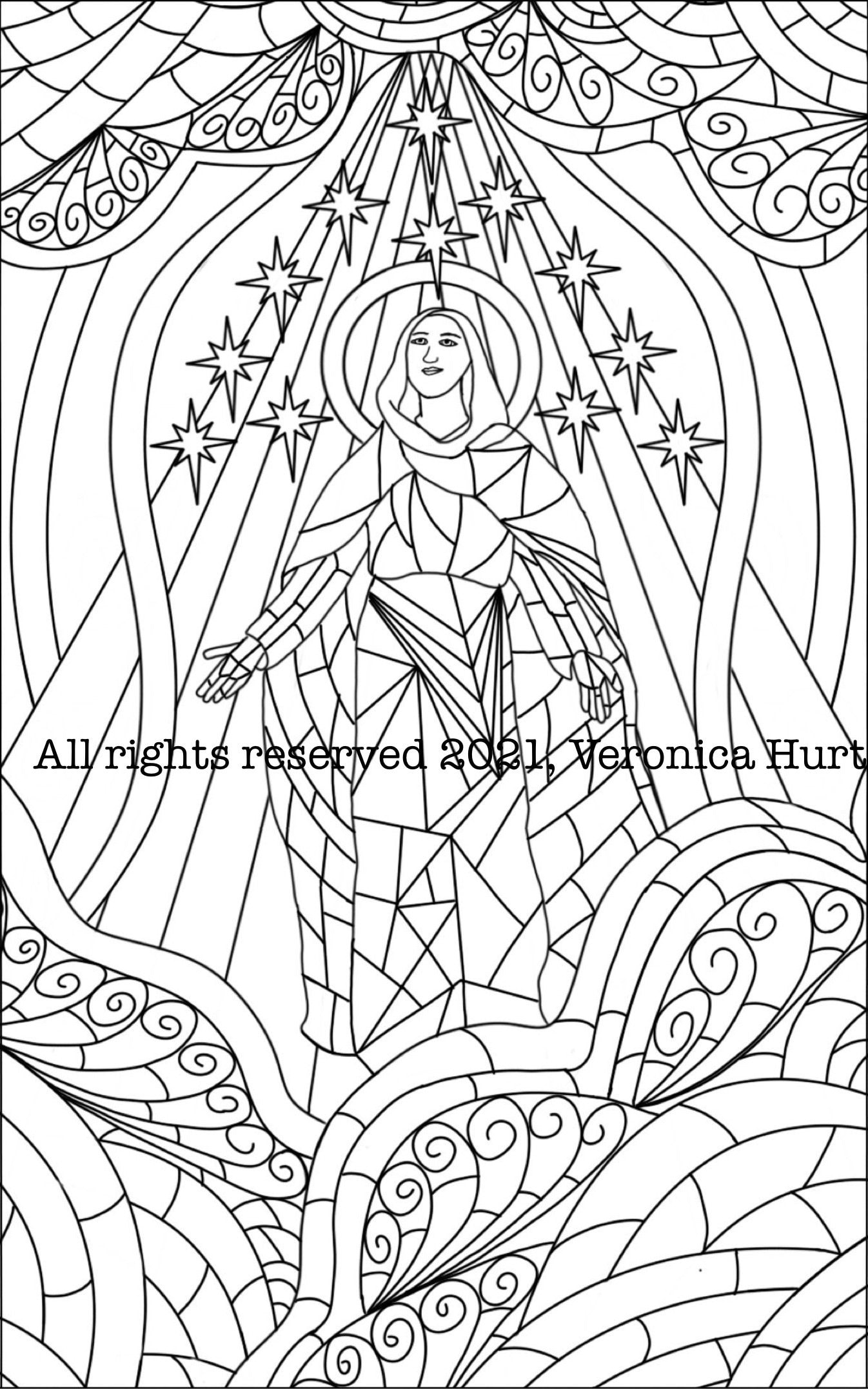 Dibujo para colorear de la asunciãn de mary stained glass para niãos y adultos