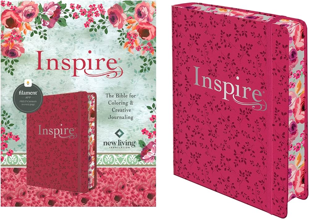 Inspire bible nlt hardcover leatherlike pink peony filament enabled the bible for coloring creative journaling tyndale books