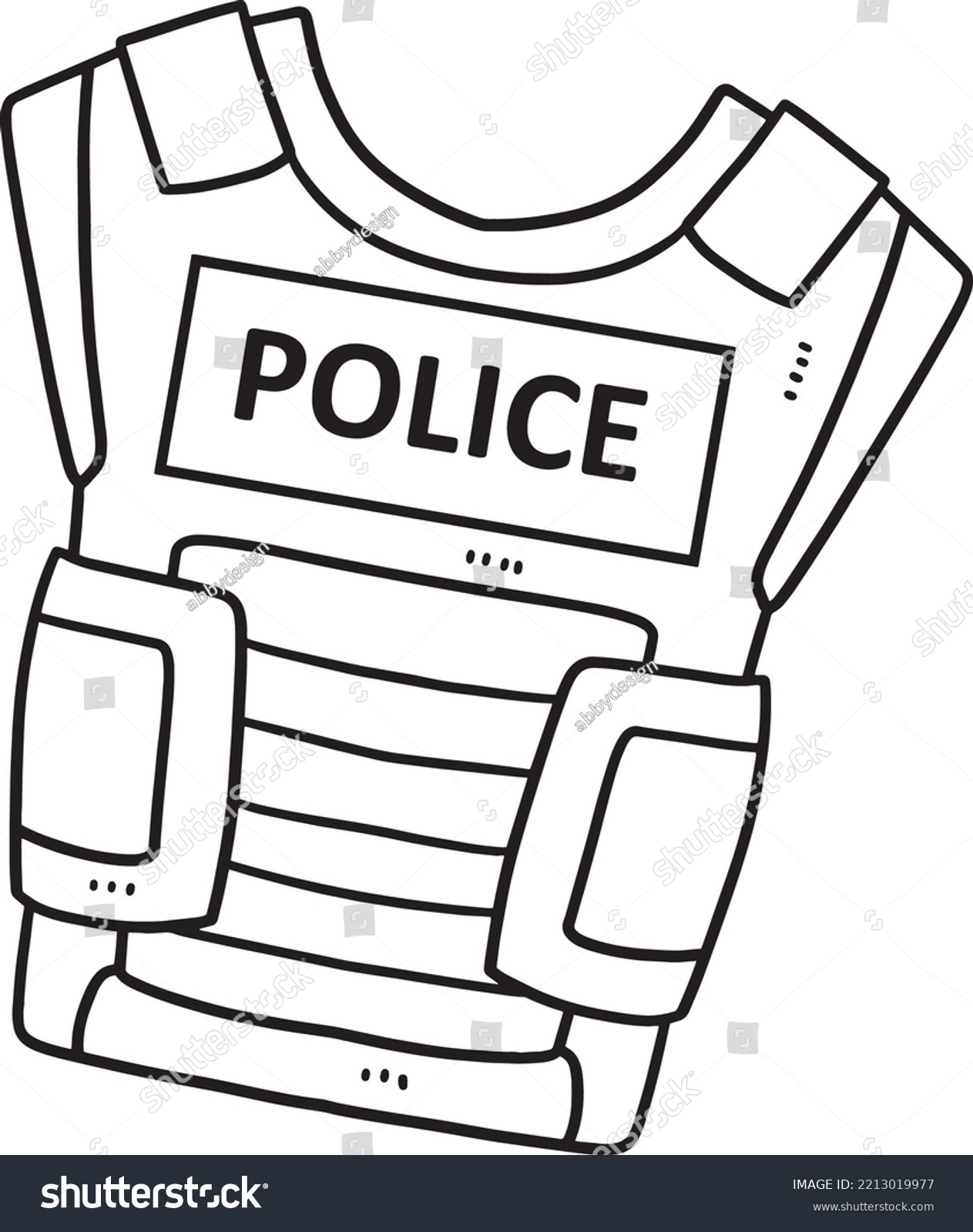 Police bulletproof vest isolated coloring page stock vector royalty free