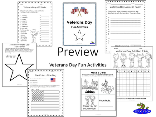 Veterans day fun activities teaching resources