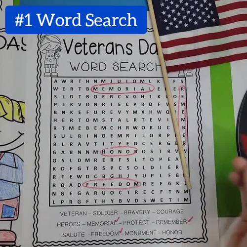 Veterans day word search activity veterans day writing acrostic coloring page