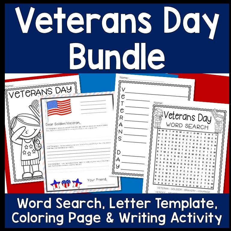 Veterans day activities bundle letter writing veterans day word search coloring page veterans day writing digital download homeschool