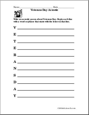 Veterans day elementary acrostic form i