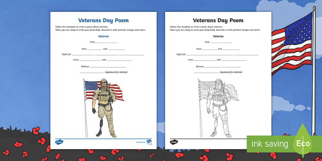 Veterans day poem writing template for rd