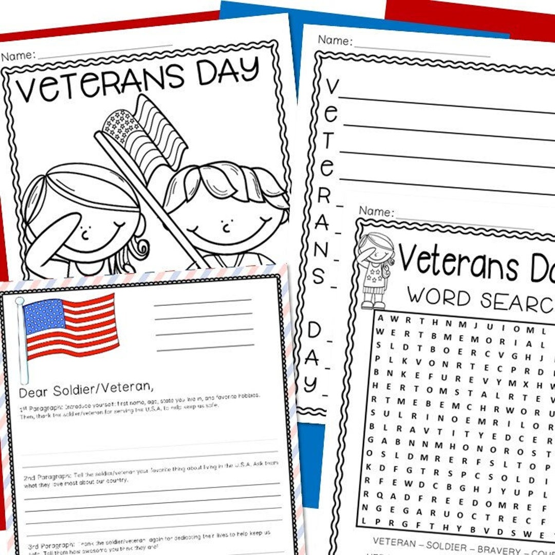 Veterans day activities bundle letter writing veterans day word search coloring page veterans day writing digital download homeschool