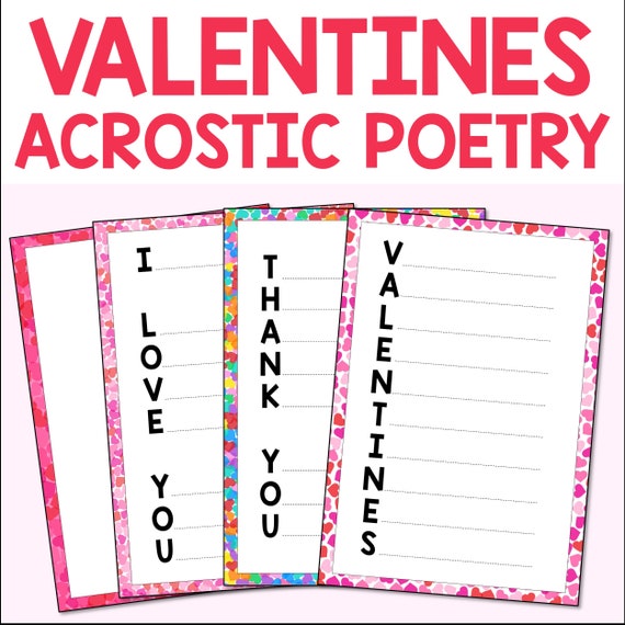 Valentines day acrostic poetry writing templates valentines day poem pages for kids printable pdf worksheets