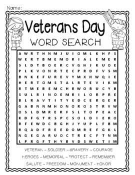 Veterans day word search activity veterans day writing acrostic coloring page