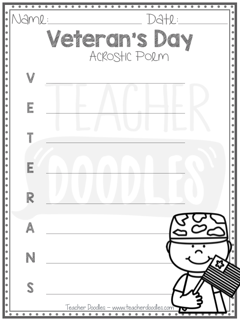 Veterans acrostic poem â teacher doodles
