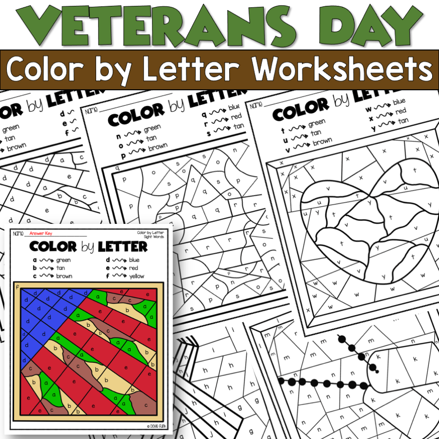 Veterans day coloring color by letter worksheets made by teachers