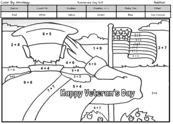 Veterans day coloring page by addition fact strategy by colormath