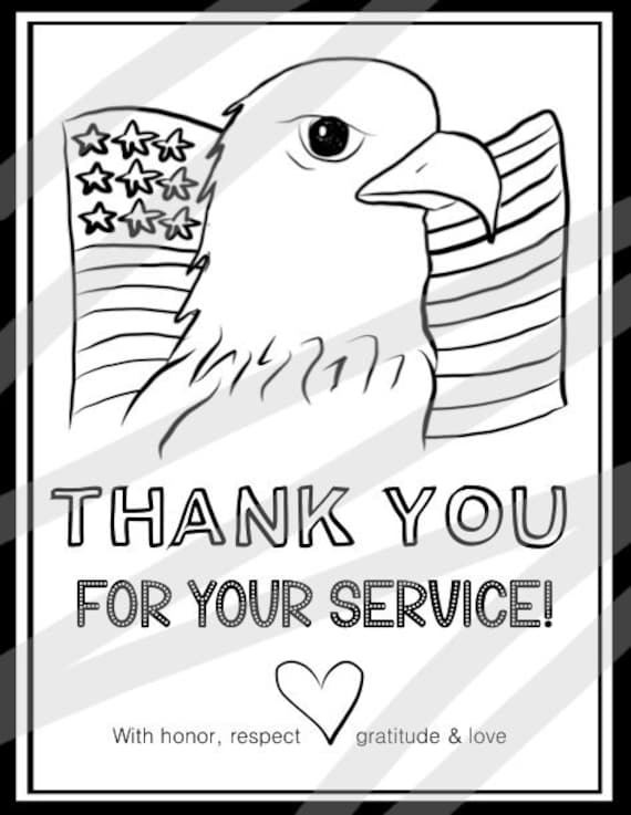 Thank you for your service veterans day gift coloring page printable pdf instant download gift for military army navy coast guard