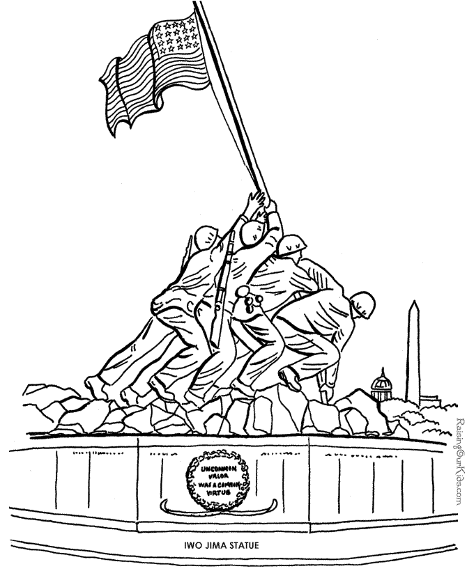 Raising the flag veterans day coloring page