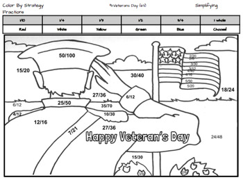 Veterans day coloring page by fraction type by colormath tpt