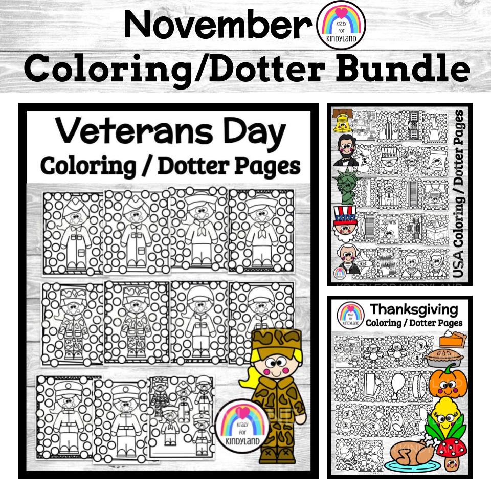 Veterans day us symbols thanksgiving coloring dauber pages books for october