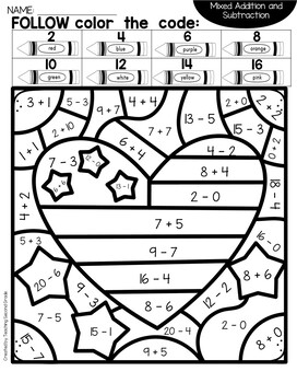 Veterans day color by number addition and subtraction