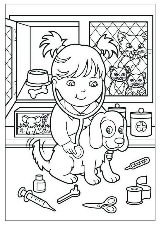 Veterinarian girl cartoon coloring pages cartoon coloring pages preschool coloring pages coloring pages