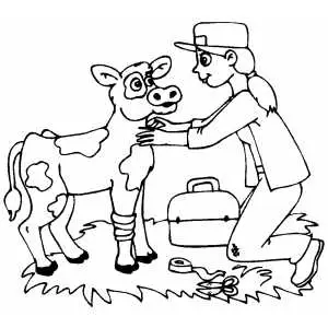 Veterinarian helping wounded cow coloring page