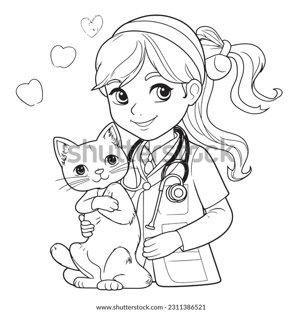 Veterinarian black white coloring pages kids stock vector royalty free