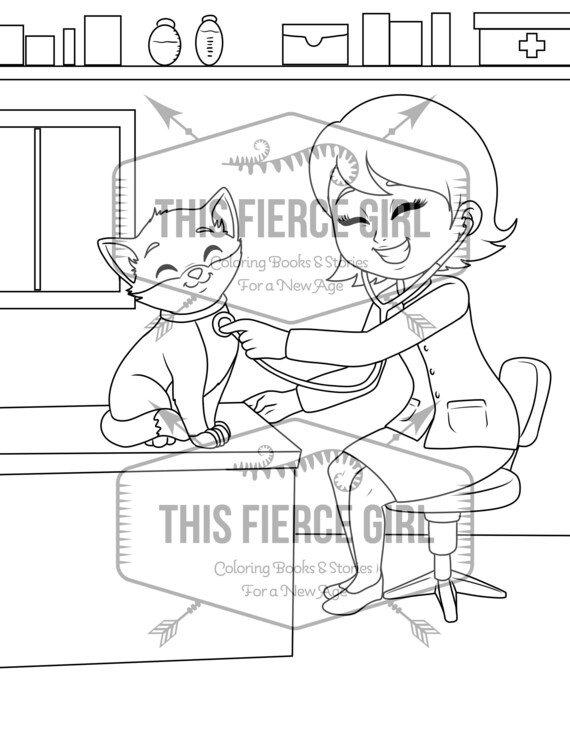 Girl veterinarian digital download coloring page