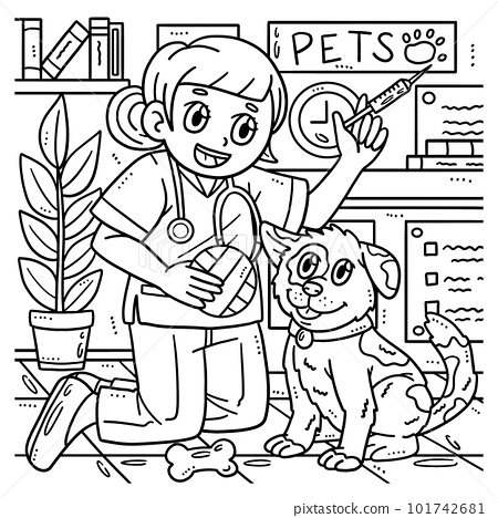 Labor day veterinarian and dog coloring page