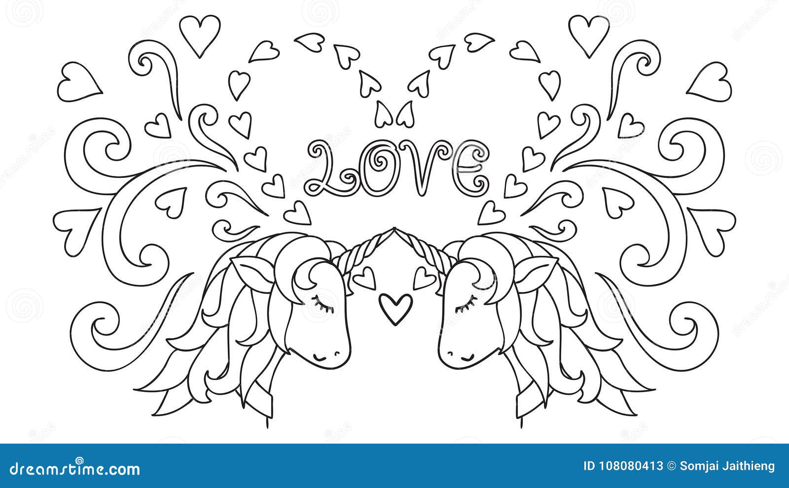 Hand drawn unicorn magical animal vector artwork black and white coloring book pages for adults and kids stock vector