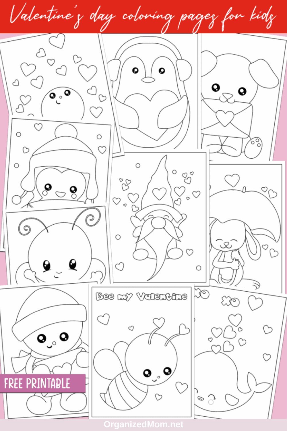 Cute animal coloring pages for valentines day