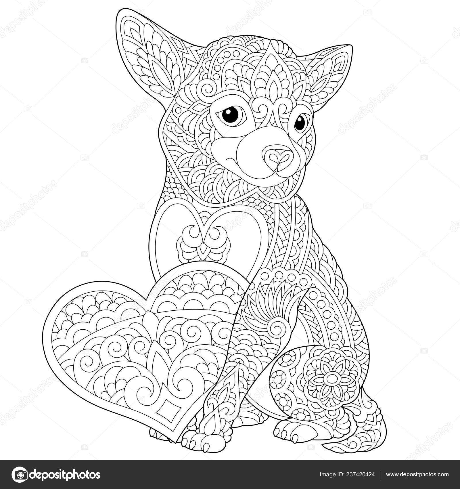 Coloring page lovely dog heart valentines day card stress colouring stock vector by sybirko