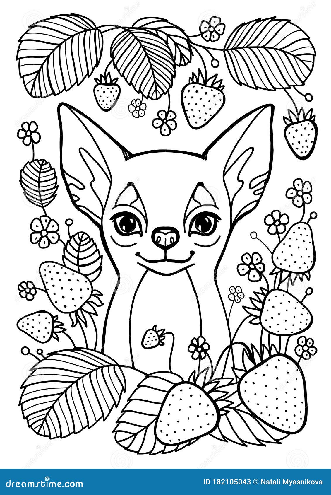 Coloring page lovely dog with heart for valentines day card anti stress colouring picture with chihuahua stock illustration