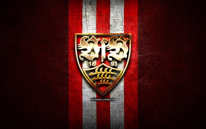 Download wallpapers stuttgart fc golden logo bundesliga red metal background football vfb stuttgart german football club fc stuttgart logo soccer germany for desktop free pictures for desktop free