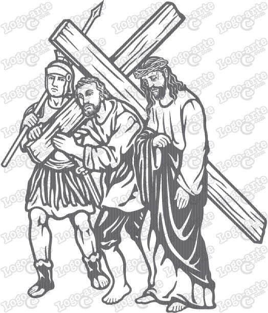 Imagen vectorial de la octava estaciãn del viacrucis jesãºs es ayudado por simãn el cirineo a llevar la cruz vãa crucis la pasion de cristo figuras religiosas