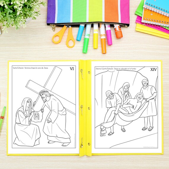 Stations of the cross coloring pages in spanish for kids