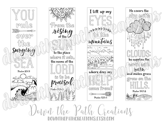 Scripture bookmark coloring psalms printable instant download journal color in bible verse margins journaling collage art template instant download