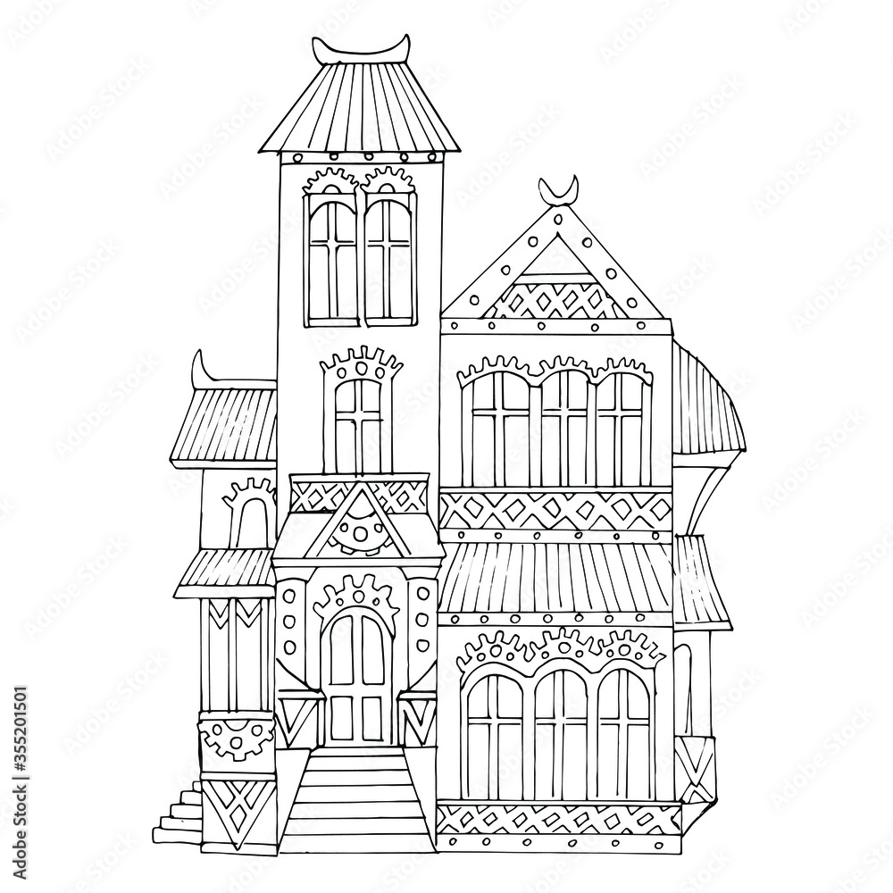 Vector illustration of a steampunk house victorian