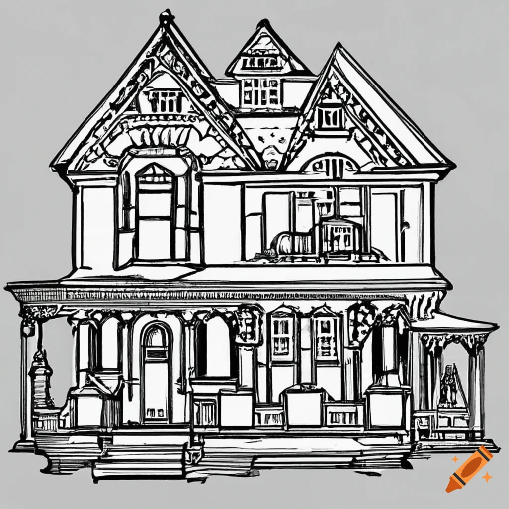 Victorian house simple coloring page black and white on