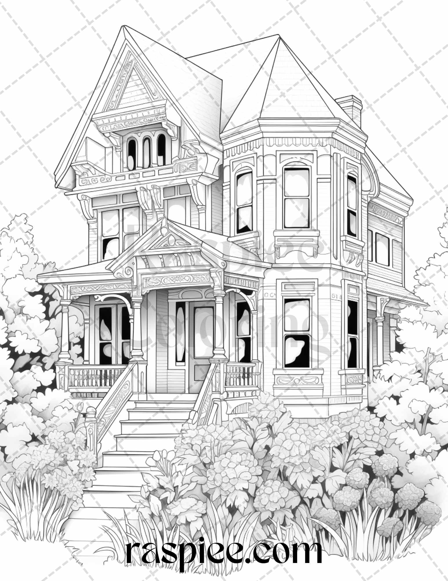 Victorian houses grayscale coloring pages printable for adults pdf â coloring