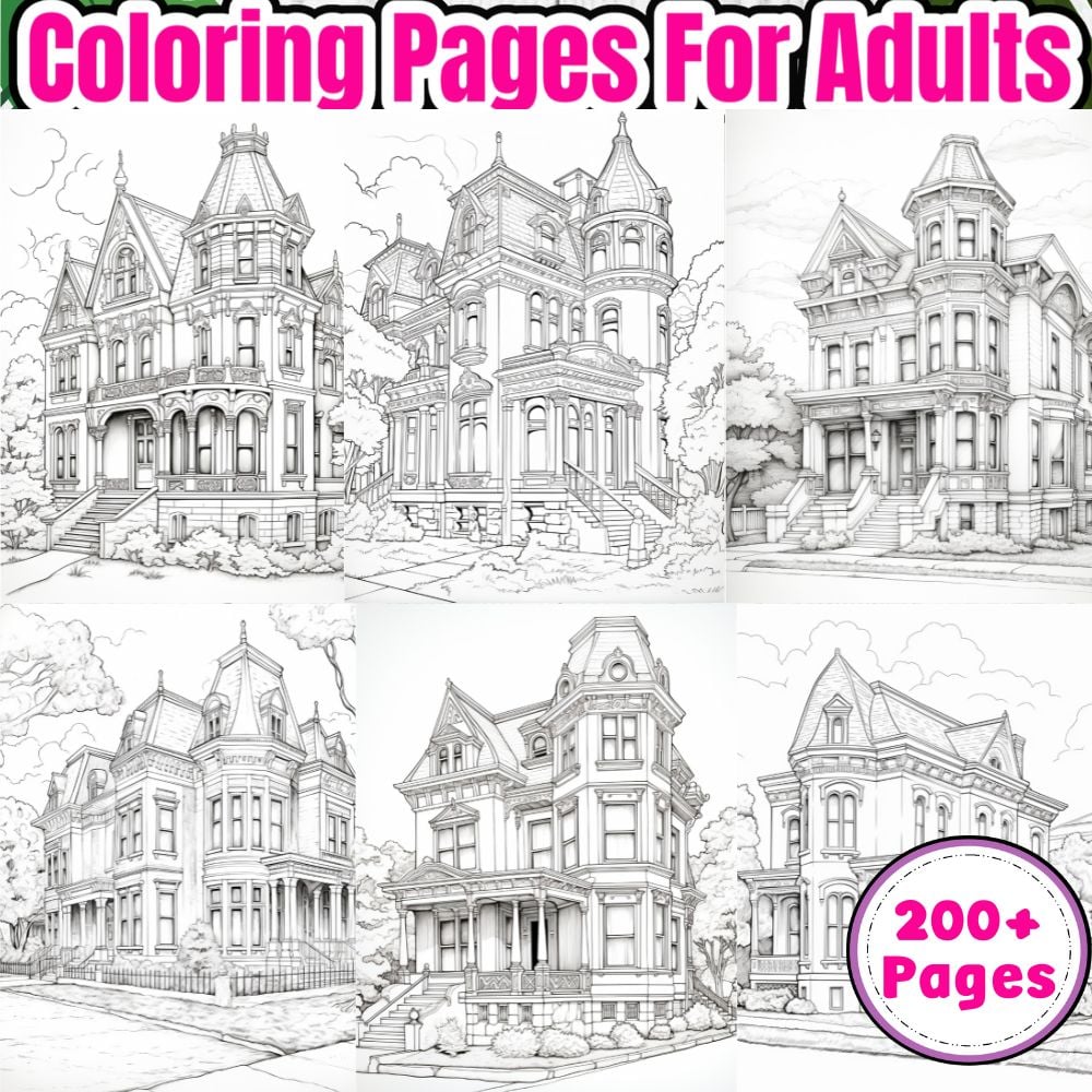 Victorian houses coloring pages for adults